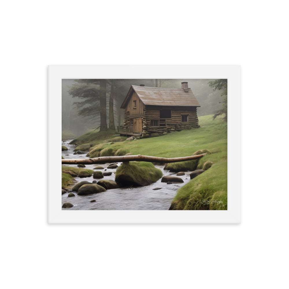Misty Forest Cabin - Framed Paintography